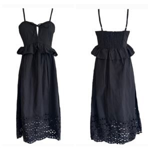 Caroline Conastas Embroidered Midi Dress Eyelet Women's Medium Romantic Cocktail